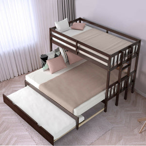Twin Pull-Out Bunk Bed with Trundle Wooden Ladder-Dark Brown view 2