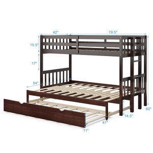 Twin Pull-Out Bunk Bed with Trundle Wooden Ladder-Dark Brown view 4