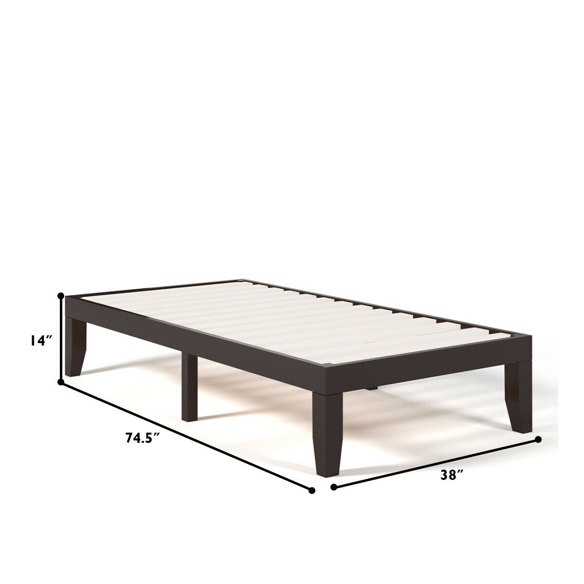 Twin Size 14 Inch Wooden Slats Bed Mattress Frame-Brown view 5