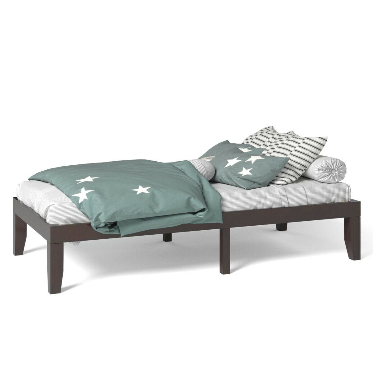 Twin Size 14 Inch Wooden Slats Bed Mattress Frame-Brown view 9