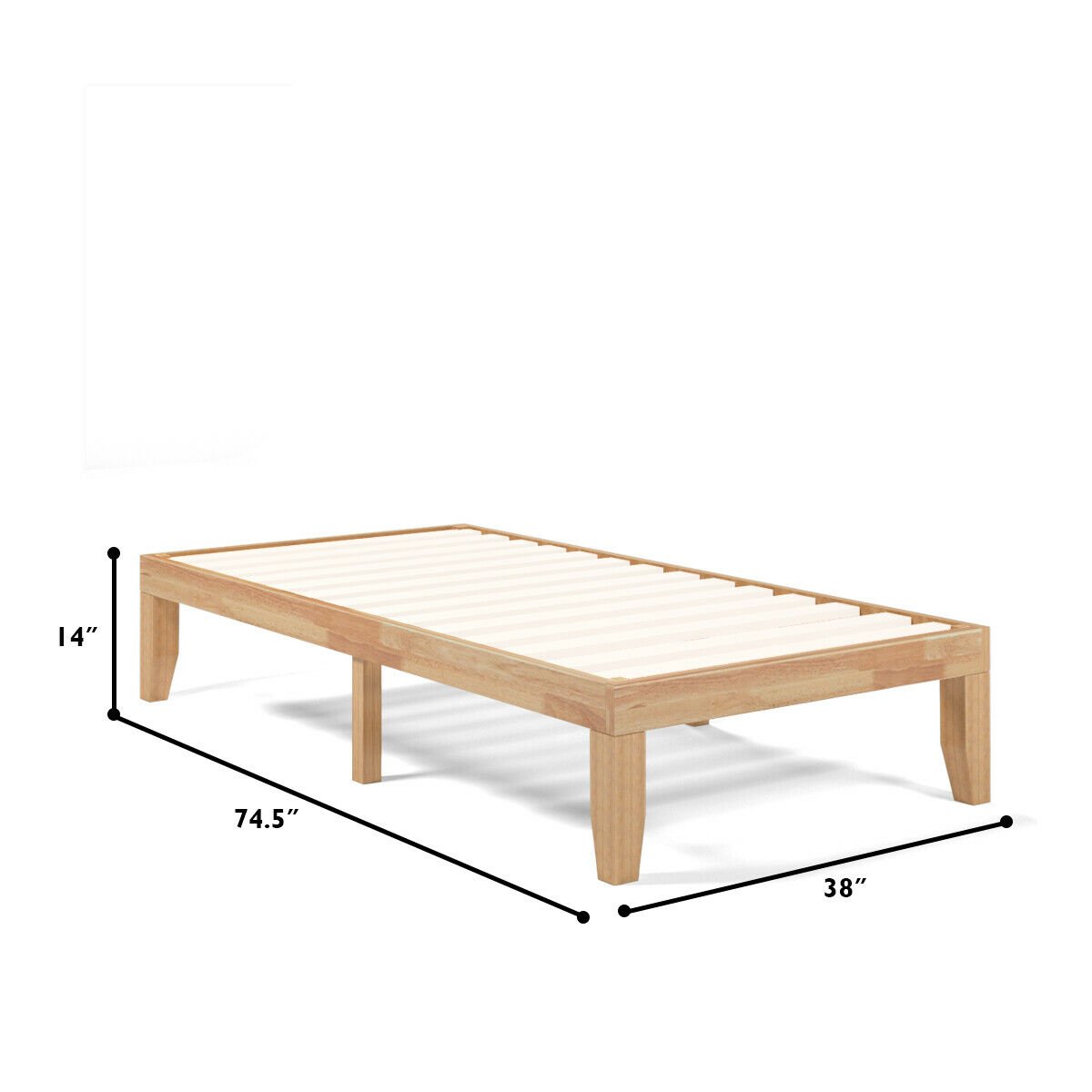 Twin Size 14 Inch Wooden Slats Bed Mattress Frame-Natural view 5