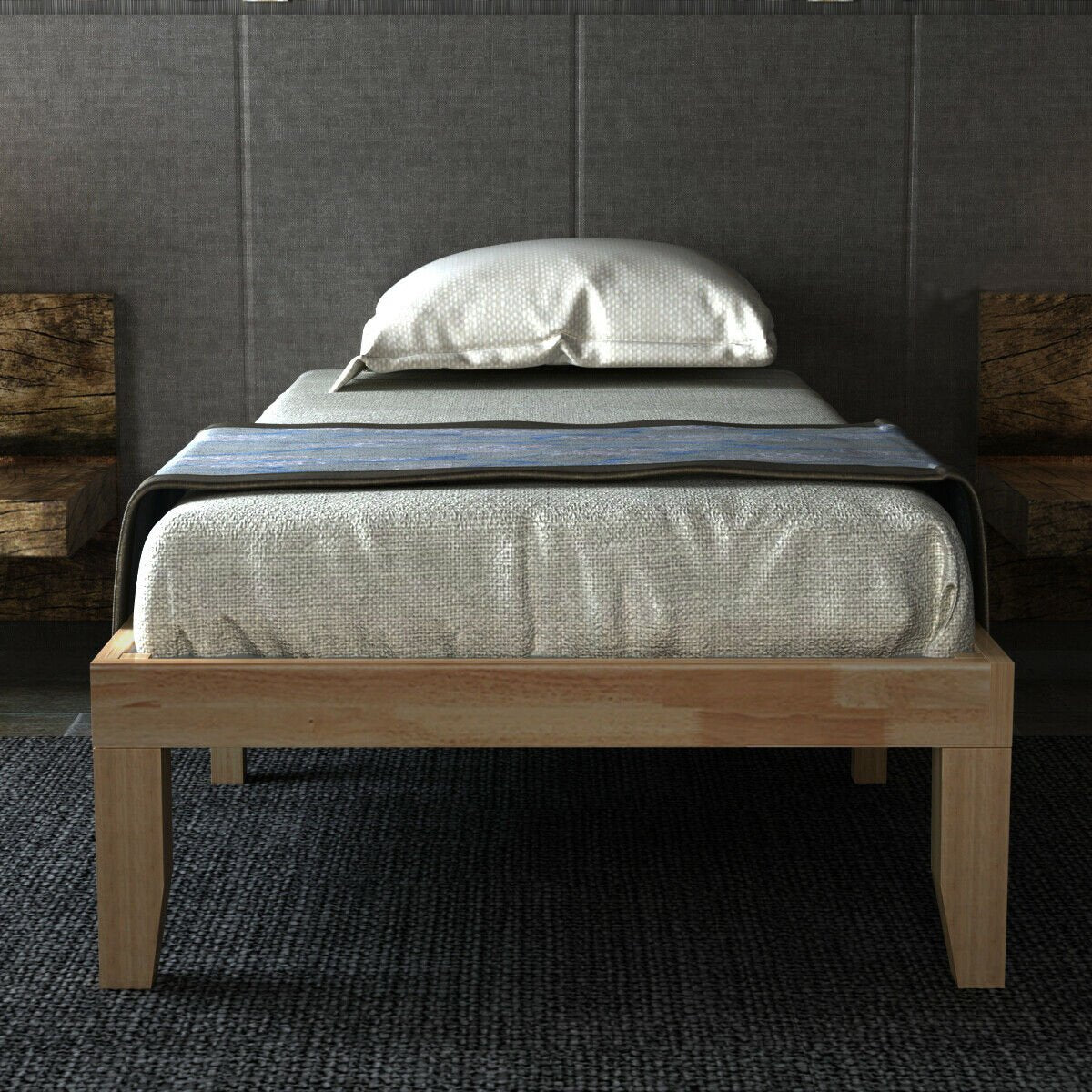 Twin Size 14 Inch Wooden Slats Bed Mattress Frame-Natural view 7