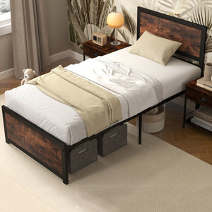Twin Size Bed Frame Metal with High Headboard and Mute Bars-Twin Size view 2