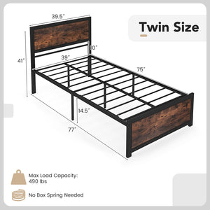 Twin Size Bed Frame Metal with High Headboard and Mute Bars-Twin Size view 4