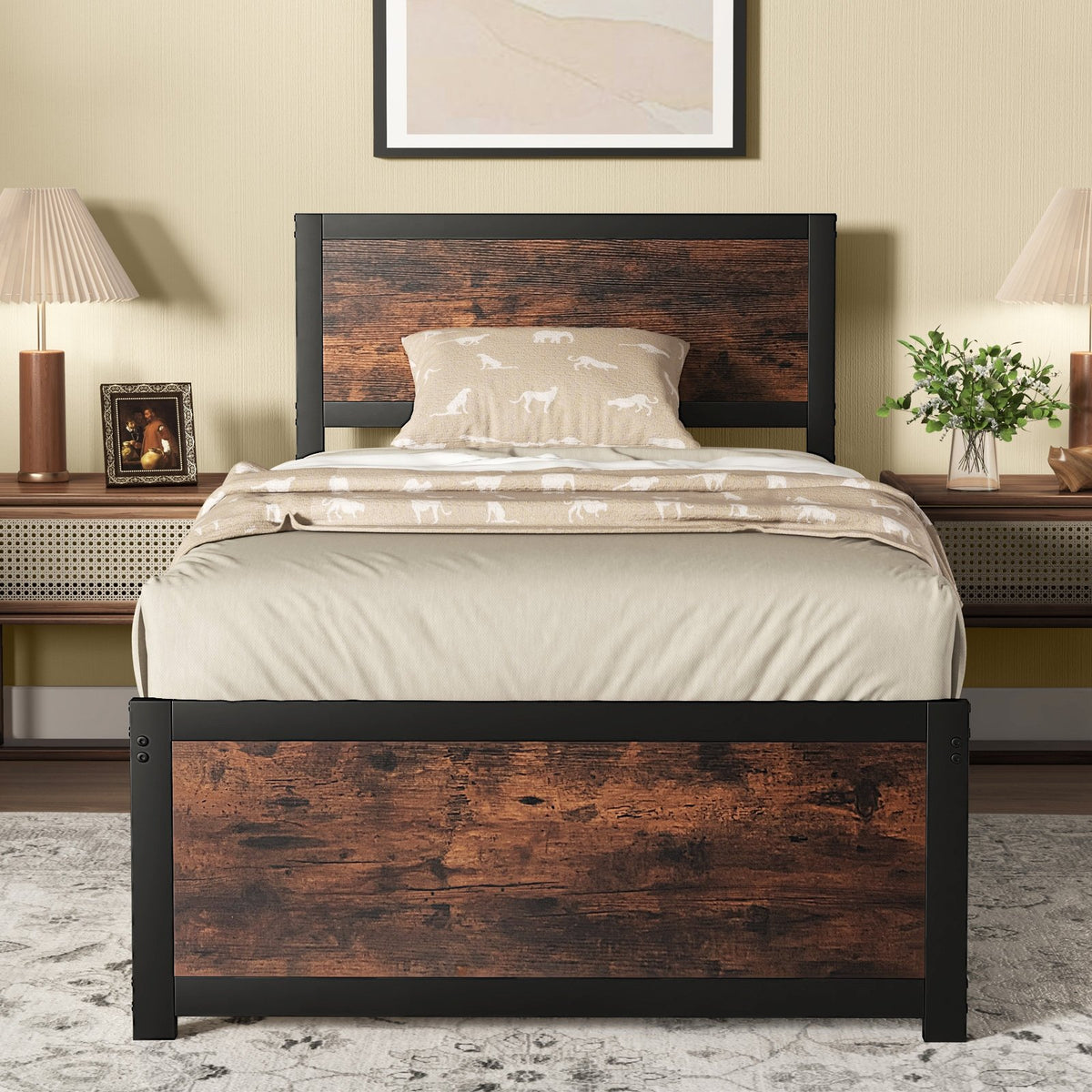 Twin Size Bed Frame Metal with High Headboard and Mute Bars-Twin Size view 5