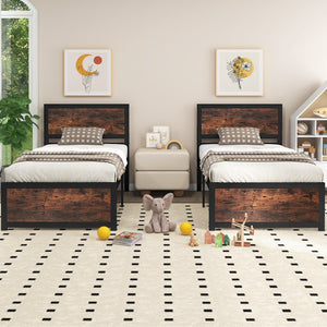 Twin Size Bed Frame Metal with High Headboard and Mute Bars-Twin Size view 6