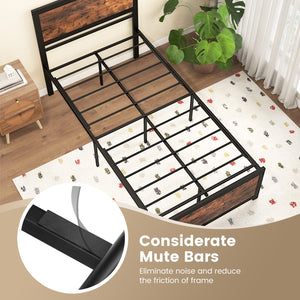 Twin Size Bed Frame Metal with High Headboard and Mute Bars-Twin Size view 7