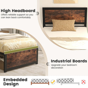 Twin Size Bed Frame Metal with High Headboard and Mute Bars-Twin Size view 8