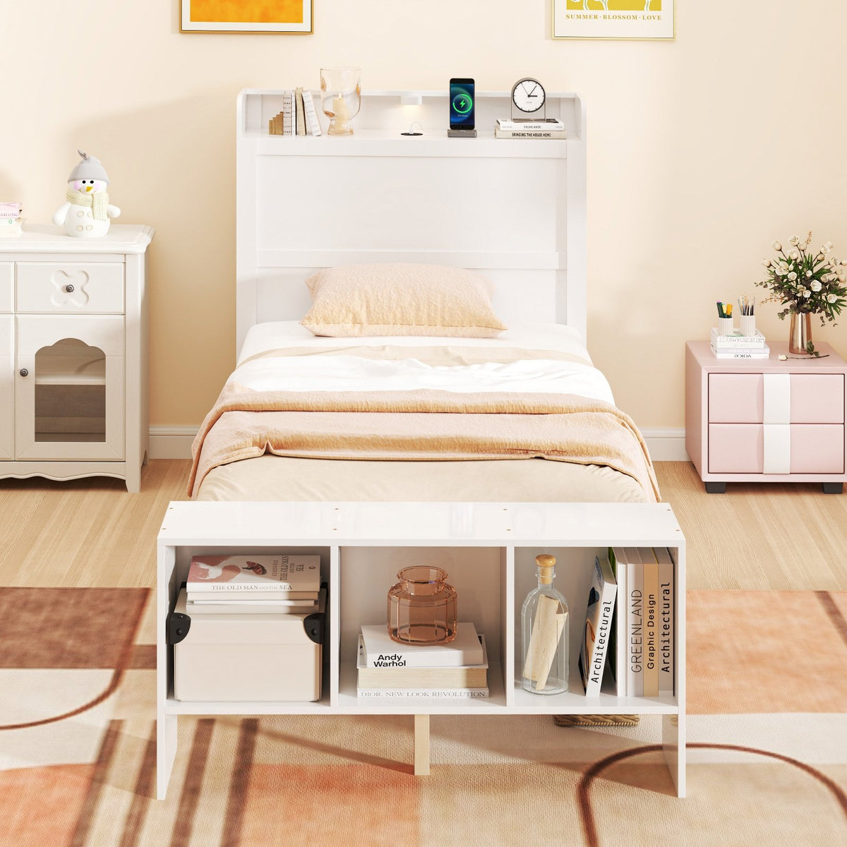 Twin Size Bed Frame with 2 USB Ports with Storage Headboard and Lights-Twin Size view 2