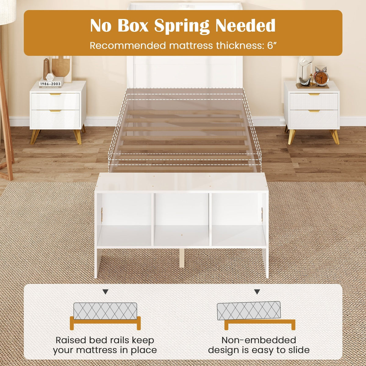 Twin Size Bed Frame with 2 USB Ports with Storage Headboard and Lights-Twin Size view 9