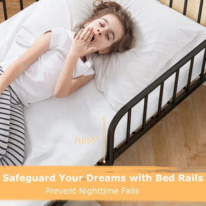Twin Size Bed Frame with Headboard and Safety Side Guardrails-Black view 9