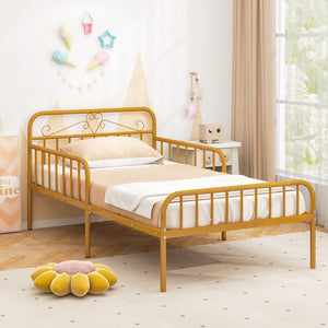 Twin Size Bed Frame with Headboard and Safety Side Guardrails-Gold view 2