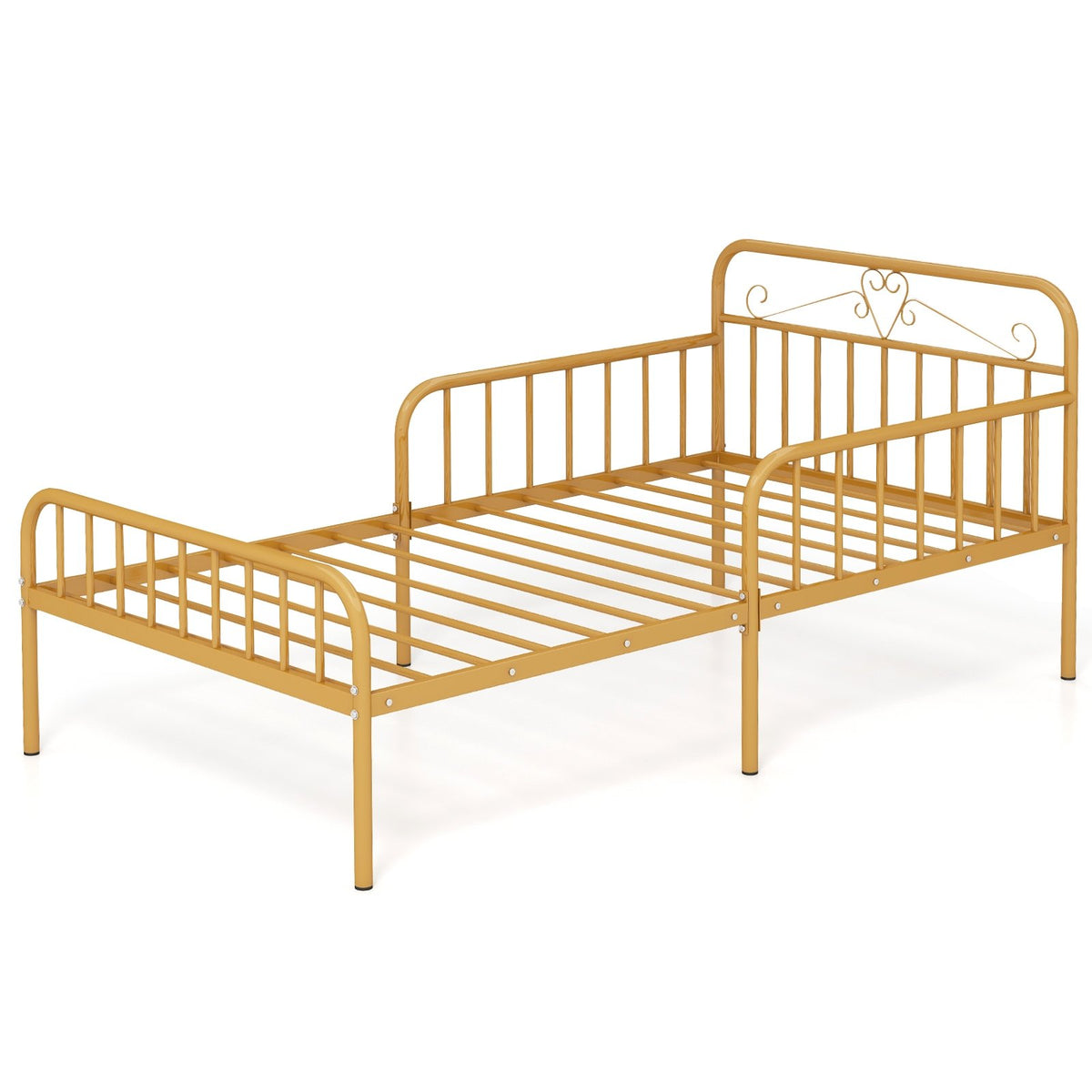Twin Size Bed Frame with Headboard and Safety Side Guardrails-Gold view 4