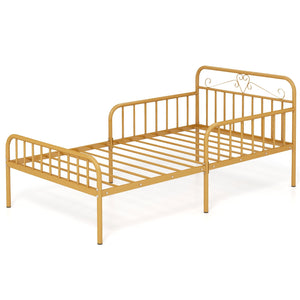 Twin Size Bed Frame with Headboard and Safety Side Guardrails-Gold view 4