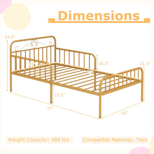 Twin Size Bed Frame with Headboard and Safety Side Guardrails-Gold view 5