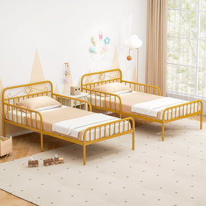 Twin Size Bed Frame with Headboard and Safety Side Guardrails-Gold view 7
