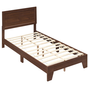 Twin Size Bed Frame with Headboard for Small Room No Box Spring Needed-Walnut