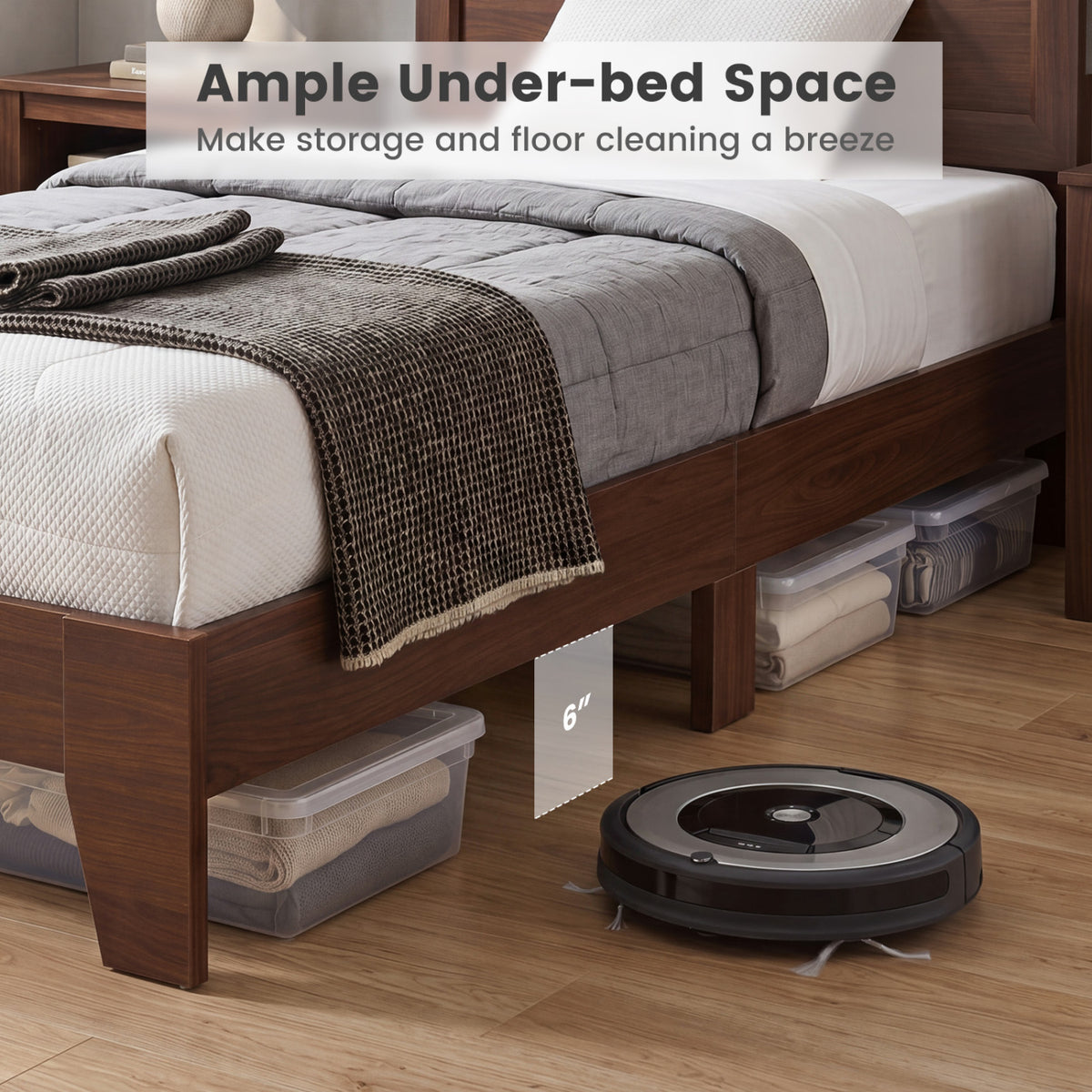 Twin Size Bed Frame with Headboard for Small Room No Box Spring Needed-Walnut view 8