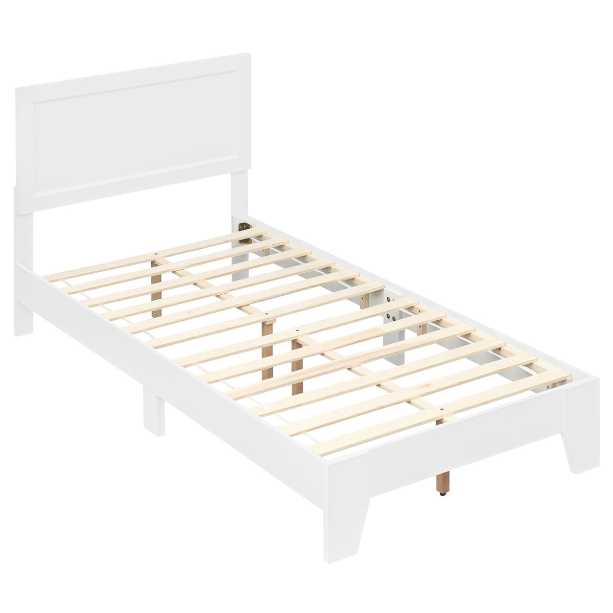 Twin Size Bed Frame with Headboard for Small Room No Box Spring Needed-White