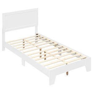 Twin Size Bed Frame with Headboard for Small Room No Box Spring Needed-White