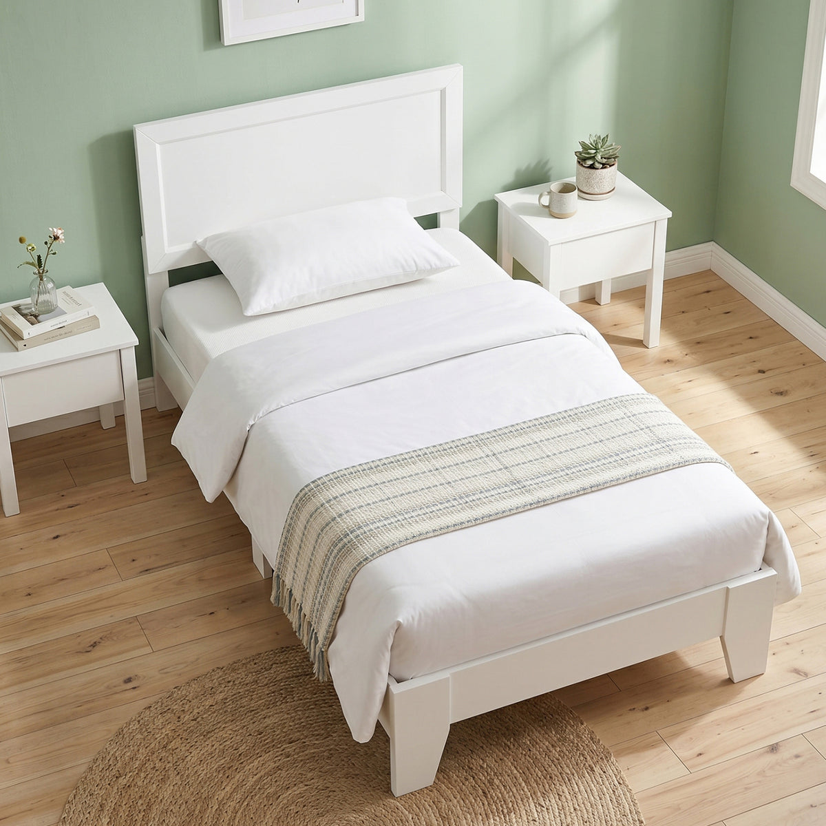 Twin Size Bed Frame with Headboard for Small Room No Box Spring Needed-White view 2