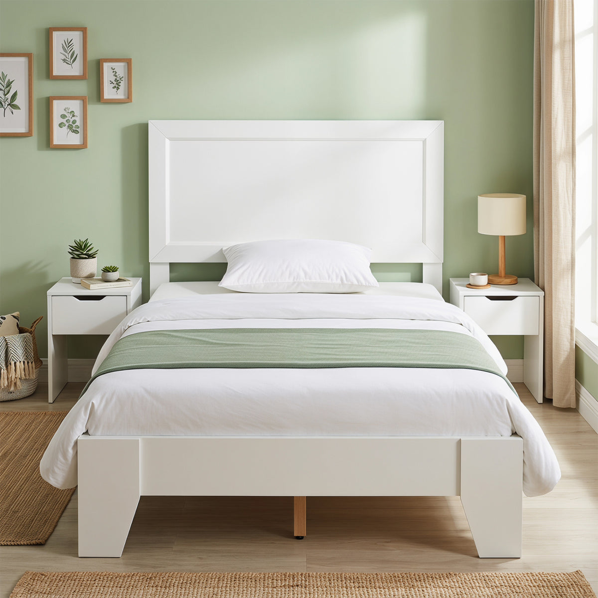 Twin Size Bed Frame with Headboard for Small Room No Box Spring Needed-White view 3