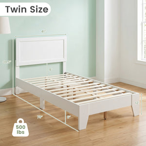 Twin Size Bed Frame with Headboard for Small Room No Box Spring Needed-White view 4