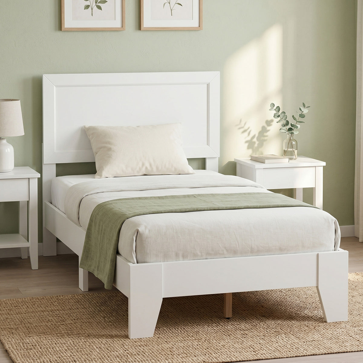Twin Size Bed Frame with Headboard for Small Room No Box Spring Needed-White view 5