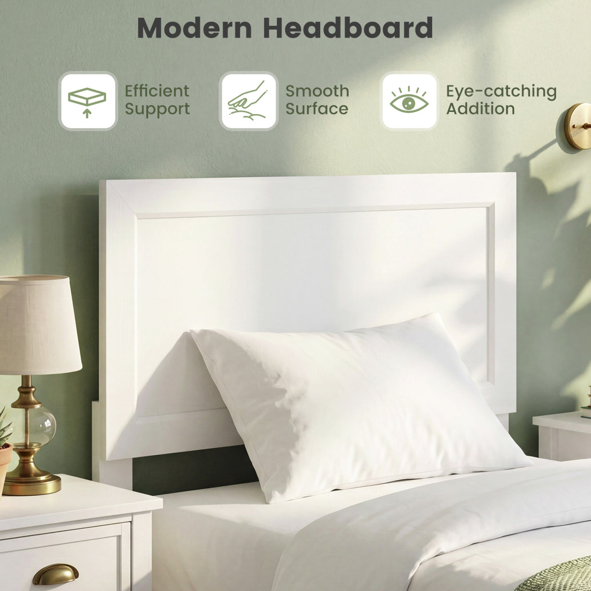 Twin Size Bed Frame with Headboard for Small Room No Box Spring Needed-White view 7