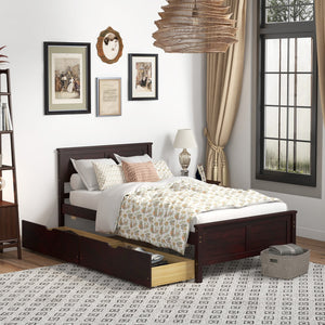 Twin Size Bed Frame with Storage Drawers-Espresso view 3