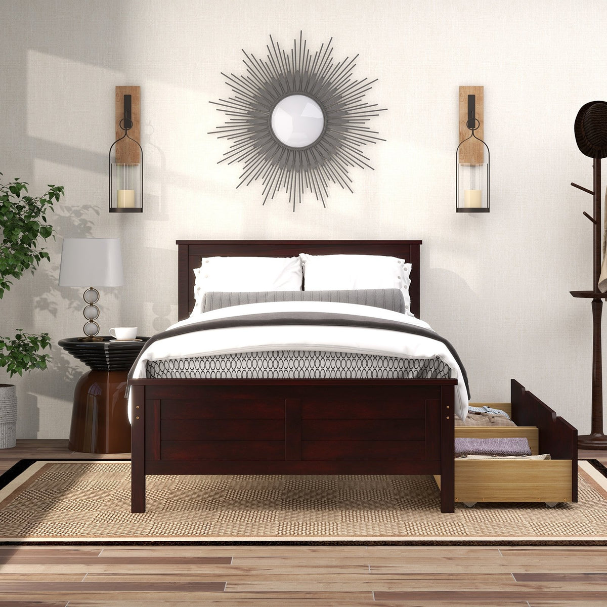 Twin Size Bed Frame with Storage Drawers-Espresso view 5