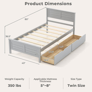 Twin Size Bed Frame with Storage Drawers-Gray view 4
