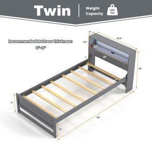 Twin Size Bed Frame with Storage Headboard and Charging Station-Gray view 4