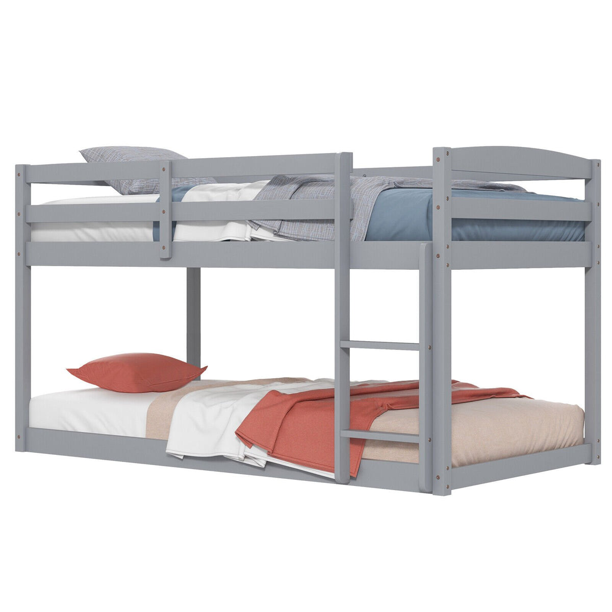 Twin Size Bunk Bed with High Guardrails and Integrated Ladder-Gray view 4