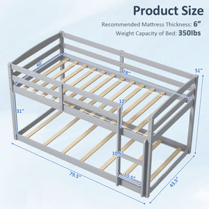 Twin Size Bunk Bed with High Guardrails and Integrated Ladder-Gray view 5
