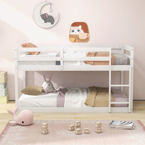 Twin Size Bunk Bed with High Guardrails and Integrated Ladder-White view 3