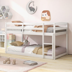 Twin Size Bunk Bed with High Guardrails and Integrated Ladder-White view 6