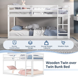 Twin Size Bunk Bed with High Guardrails and Integrated Ladder-White view 7