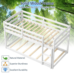 Twin Size Bunk Bed with High Guardrails and Integrated Ladder-White view 8