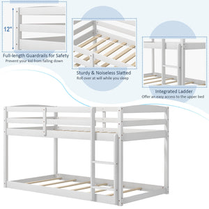 Twin Size Bunk Bed with High Guardrails and Integrated Ladder-White view 9
