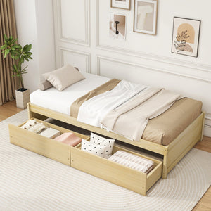 Twin Size Captain Bed with 2 Drawers and Slats Support-Natural view 3
