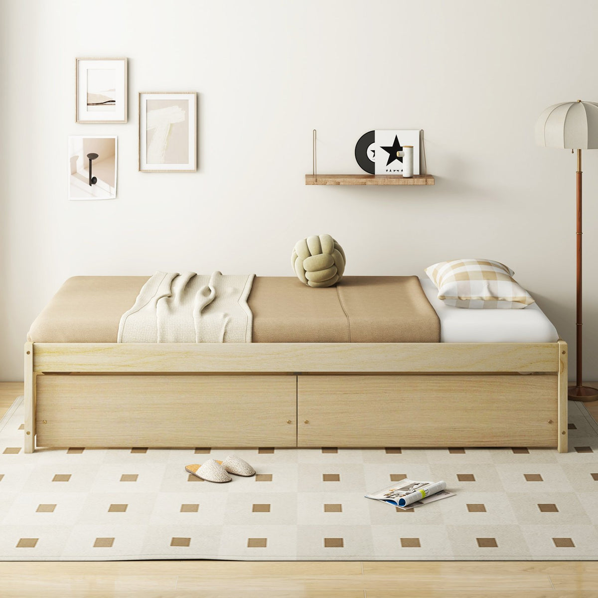 Twin Size Captain Bed with 2 Drawers and Slats Support-Natural view 5
