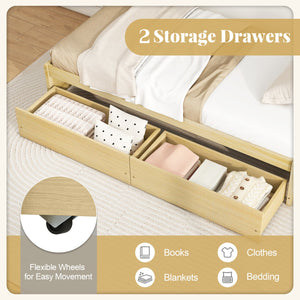 Twin Size Captain Bed with 2 Drawers and Slats Support-Natural view 7