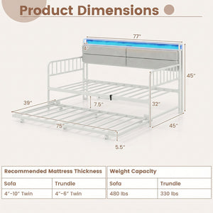 Twin Size Daybed with Trundle and Metal Bed Frame with Headboard-White view 5