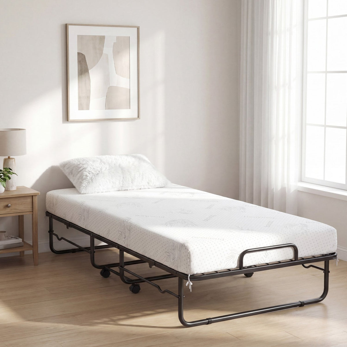 Twin Size Folding Bed with 5-inch Mattress and Metal Frame for Apartment view 2
