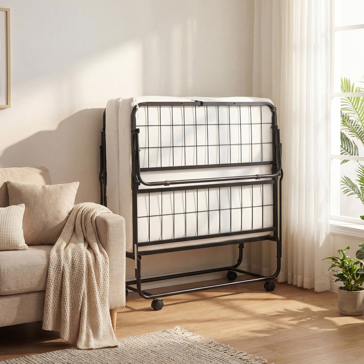 Twin Size Folding Bed with 5-inch Mattress and Metal Frame for Apartment view 3