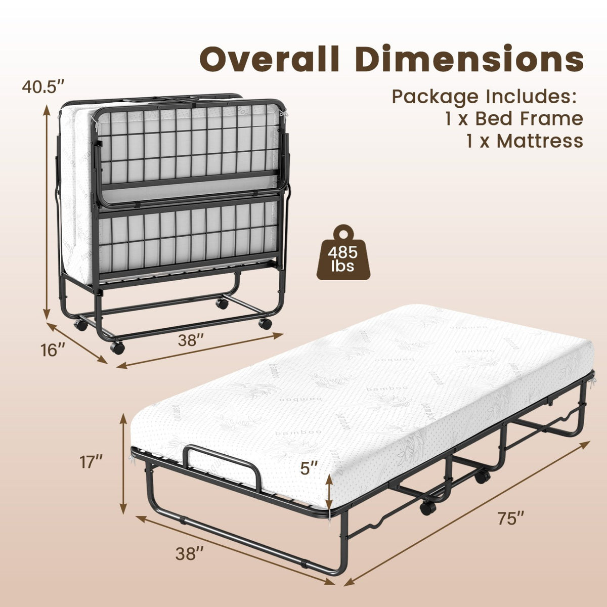 Twin Size Folding Bed with 5-inch Mattress and Metal Frame for Apartment view 4