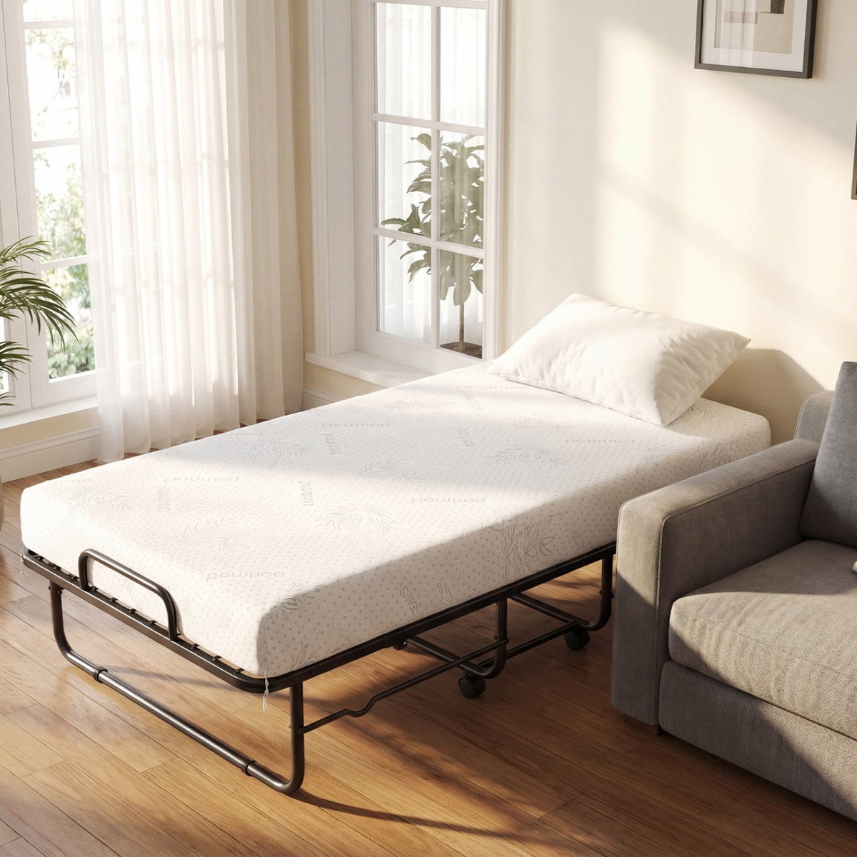 Twin Size Folding Bed with 5-inch Mattress and Metal Frame for Apartment view 6