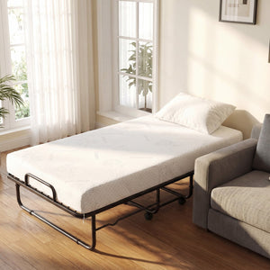 Twin Size Folding Bed with 5-inch Mattress and Metal Frame for Apartment view 6