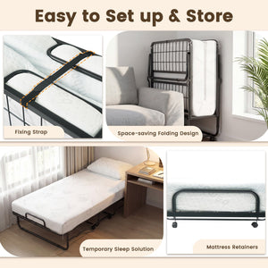 Twin Size Folding Bed with 5-inch Mattress and Metal Frame for Apartment view 8